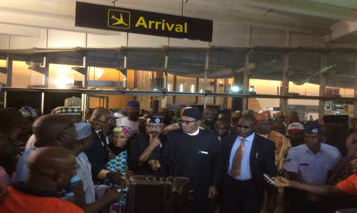 Buhari Arival from London Photo