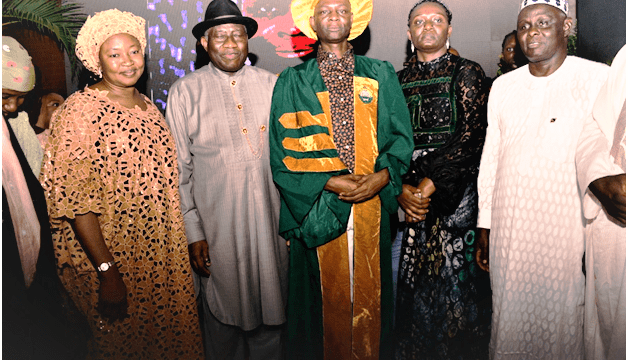 Roberts flanked by former president, Goodluck Jonathan, wife and friends