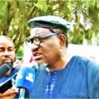 Osagie Obayuwana addressing newsmen at the protest march
